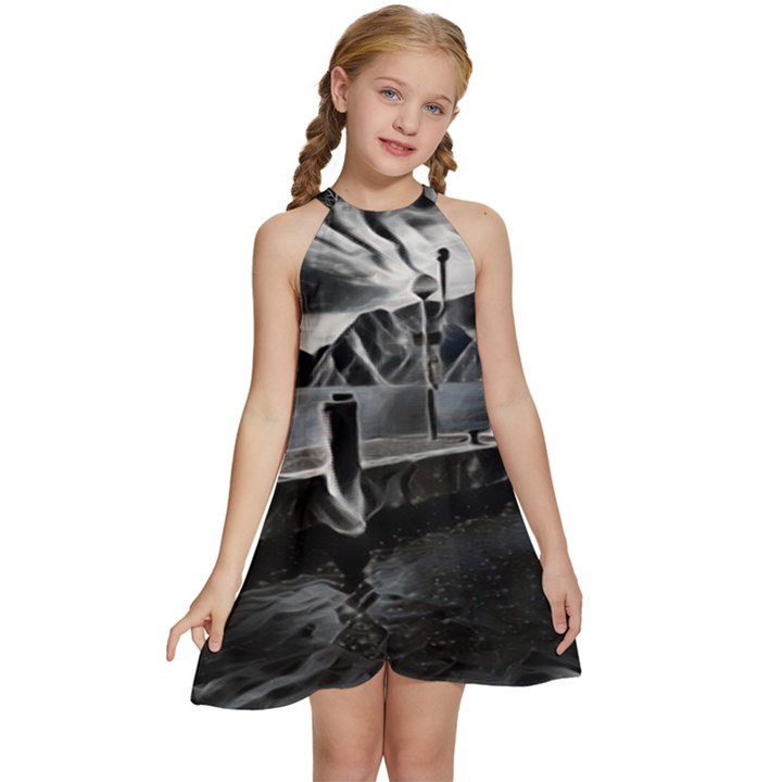 Smokey pier Kids  Halter Collar Waist Tie Chiffon Dress