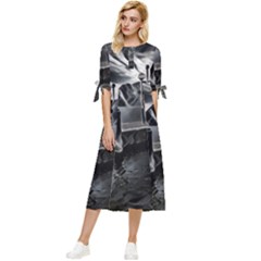 Smokey Pier Bow Sleeve Chiffon Midi Dress