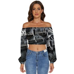 Smokey Pier Long Sleeve Crinkled Weave Crop Top by ConteMonfrey