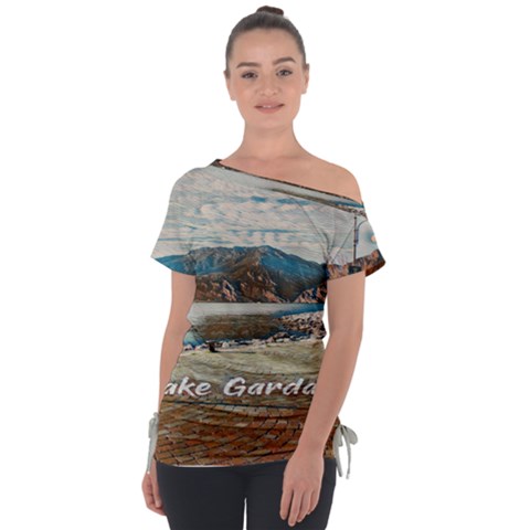 Calm Day On Lake Garda Off Shoulder Tie-up Tee by ConteMonfrey