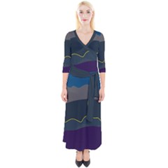 Abstract Landscape Art Design Pattern Water Quarter Sleeve Wrap Maxi Dress