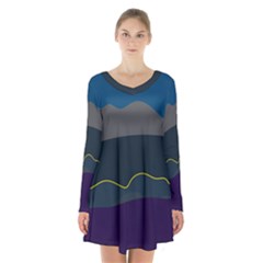 Abstract Landscape Art Design Pattern Water Long Sleeve Velvet V-neck Dress