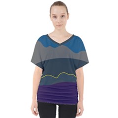 Abstract Landscape Art Design Pattern Water V-neck Dolman Drape Top