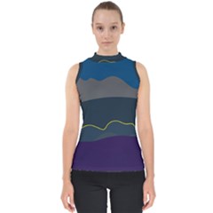 Abstract Landscape Art Design Pattern Water Mock Neck Shell Top