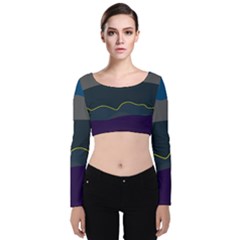 Abstract Landscape Art Design Pattern Water Velvet Long Sleeve Crop Top