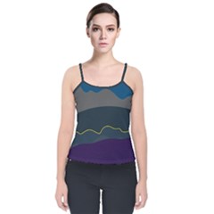 Abstract Landscape Art Design Pattern Water Velvet Spaghetti Strap Top