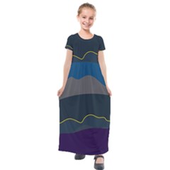 Abstract Landscape Art Design Pattern Water Kids  Short Sleeve Maxi Dress