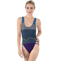 Abstract Landscape Art Design Pattern Water High Leg Strappy Swimsuit