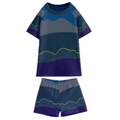 Abstract Landscape Art Design Pattern Water Kids  Swim Tee And Shorts Set