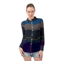 Abstract Landscape Art Design Pattern Water Long Sleeve Chiffon Shirt