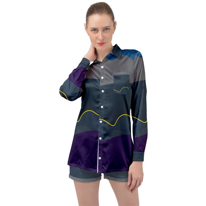 Abstract Landscape Art Design Pattern Water Long Sleeve Satin Shirt