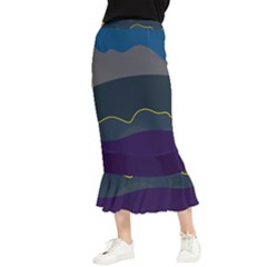 Abstract Landscape Art Design Pattern Water Maxi Fishtail Chiffon Skirt