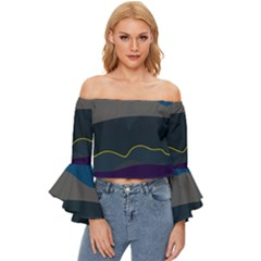 Abstract Landscape Art Design Pattern Water Off Shoulder Flutter Bell Sleeve Top