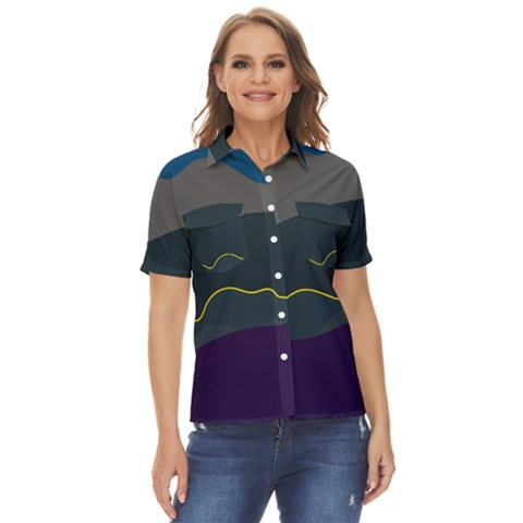 Abstract Landscape Art Design Pattern Water Women s Short Sleeve Double Pocket Shirt by Jancukart