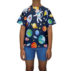 Space Galaxy Seamless Background Kids  Short Sleeve Swimwear