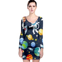 Space Galaxy Seamless Background Long Sleeve Bodycon Dress