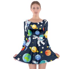 Space Galaxy Seamless Background Long Sleeve Skater Dress by Jancukart