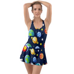 Space Galaxy Seamless Background Ruffle Top Dress Swimsuit