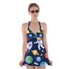 Space Galaxy Seamless Background Halter Dress Swimsuit 