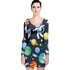 Space Galaxy Seamless Background Long Sleeve Velvet Bodycon Dress