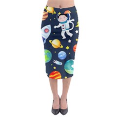 Space Galaxy Seamless Background Midi Pencil Skirt