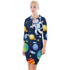 Space Galaxy Seamless Background Quarter Sleeve Hood Bodycon Dress