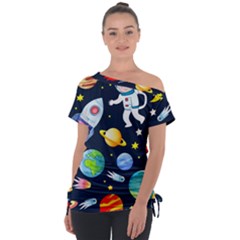 Space Galaxy Seamless Background Off Shoulder Tie-up Tee