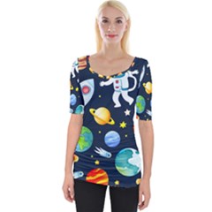 Space Galaxy Seamless Background Wide Neckline Tee