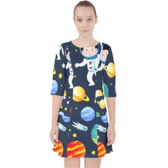 Space Galaxy Seamless Background Quarter Sleeve Pocket Dress