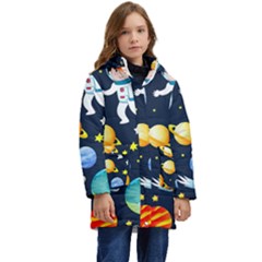 Space Galaxy Seamless Background Kid s Hooded Longline Puffer Jacket