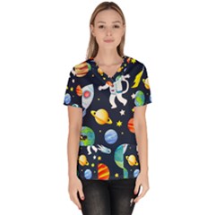 Space Galaxy Seamless Background Women s V-neck Scrub Top