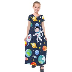 Space Galaxy Seamless Background Kids  Short Sleeve Maxi Dress