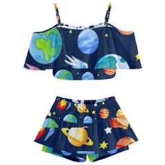 Space Galaxy Seamless Background Kids  Off Shoulder Skirt Bikini by Jancukart