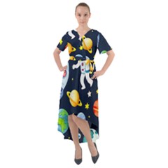 Space Galaxy Seamless Background Front Wrap High Low Dress