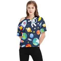 Space Galaxy Seamless Background One Shoulder Cut Out Tee