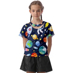 Space Galaxy Seamless Background Kids  Front Cut Tee by Jancukart