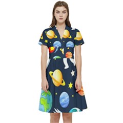 Space Galaxy Seamless Background Short Sleeve Waist Detail Dress