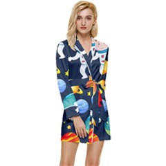 Space Galaxy Seamless Background Long Sleeve Satin Robe by Jancukart