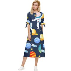 Space Galaxy Seamless Background Bow Sleeve Chiffon Midi Dress