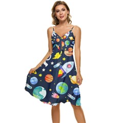 Space Galaxy Seamless Background Sleeveless Tie Front Chiffon Dress