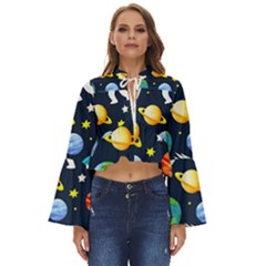 Space Galaxy Seamless Background Boho Long Bell Sleeve Top