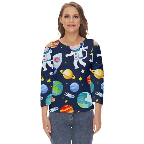 Space Galaxy Seamless Background Cut Out Wide Sleeve Top by Jancukart