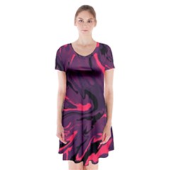 Abstract Pattern Texture Art Short Sleeve V-neck Flare Dress