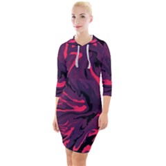 Abstract Pattern Texture Art Quarter Sleeve Hood Bodycon Dress