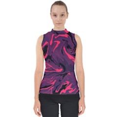 Abstract Pattern Texture Art Mock Neck Shell Top