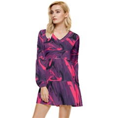 Abstract Pattern Texture Art Tiered Long Sleeve Mini Dress