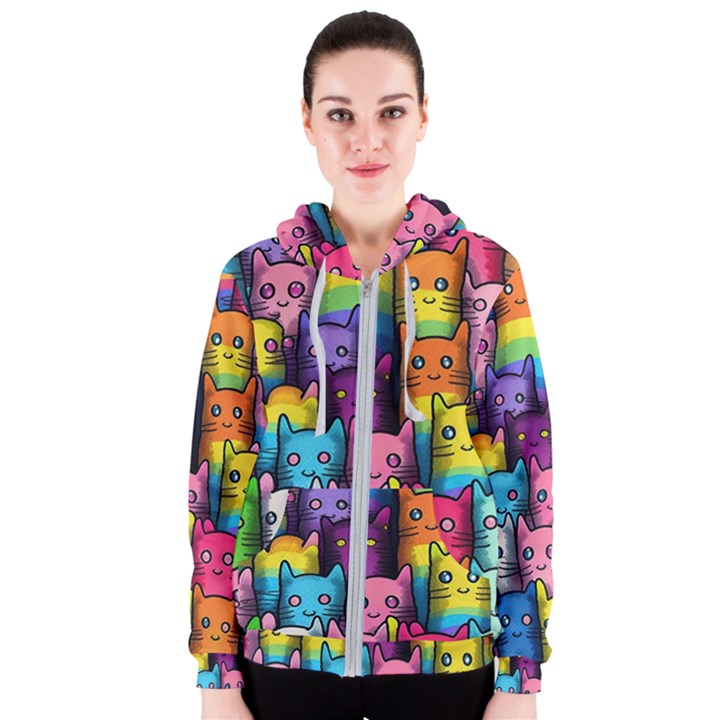 Cats Cat Cute Animal Rainbow Pattern Colorful Women s Zipper Hoodie