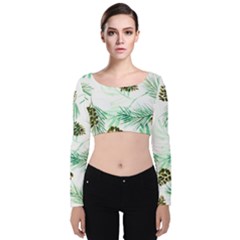 Watercolor Pattern Winter Velvet Long Sleeve Crop Top