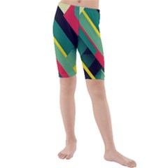 Pattern Abstract Geometric Design Kids  Mid Length Swim Shorts