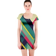 Pattern Abstract Geometric Design Short Sleeve Bodycon Dress